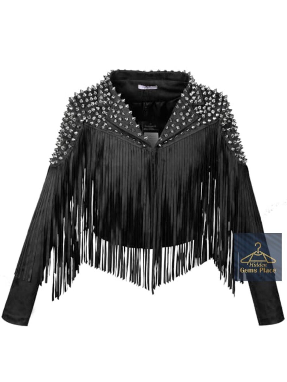 Faux Suede Leather Spike Rivet Fringe Jacket Women's Slim Fit Moto